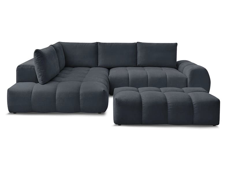 Ecksofa mit Hocker BOBOCHIC EVEREST Stoff mit Textur dunkelblau