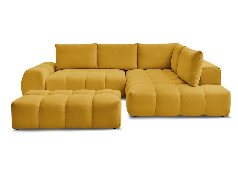 Ecksofa mit Hocker BOBOCHIC EVEREST Stoff mit Textur gelb
