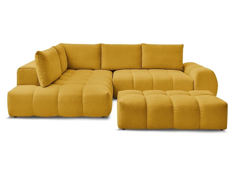 Ecksofa mit Hocker BOBOCHIC EVEREST Stoff mit Textur gelb