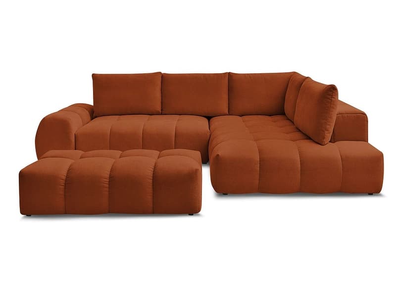 Ecksofa mit Hocker BOBOCHIC EVEREST Stoff mit Textur orange
