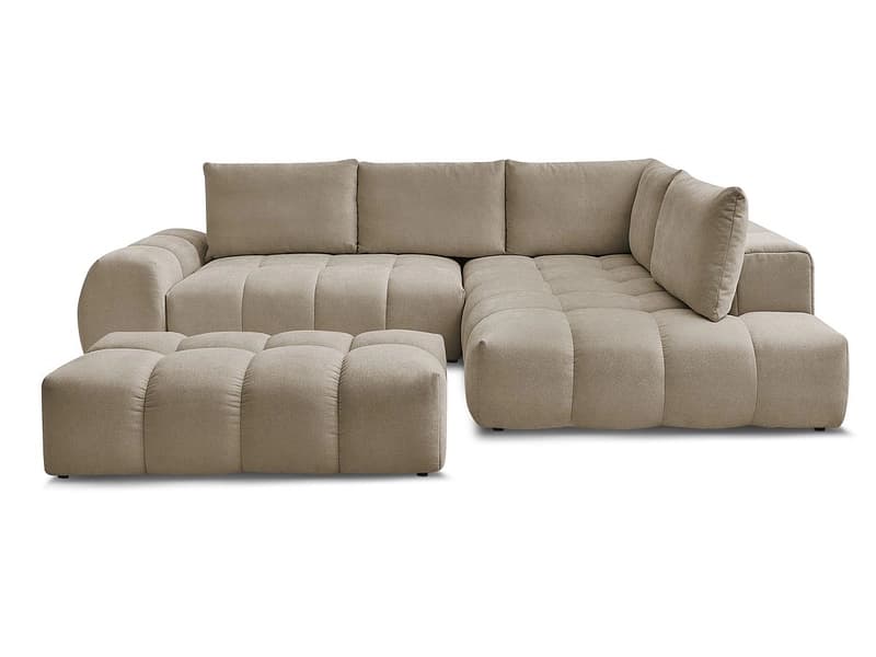 Ecksofa mit Hocker BOBOCHIC EVEREST Stoff mit Textur taupe