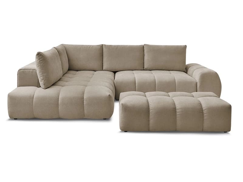 Ecksofa mit Hocker BOBOCHIC EVEREST Stoff mit Textur taupe