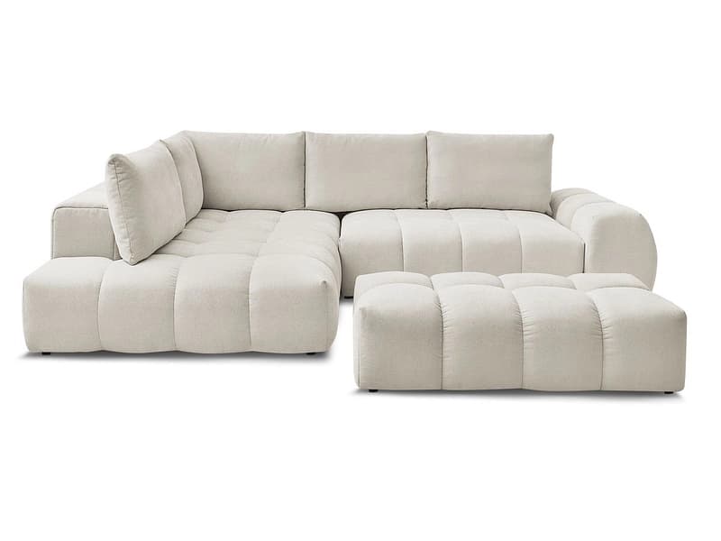 Ecksofa mit Hocker BOBOCHIC EVEREST Stoff mit Textur beige