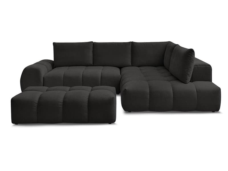 Ecksofa mit Hocker BOBOCHIC EVEREST Stoff mit Textur schwarz