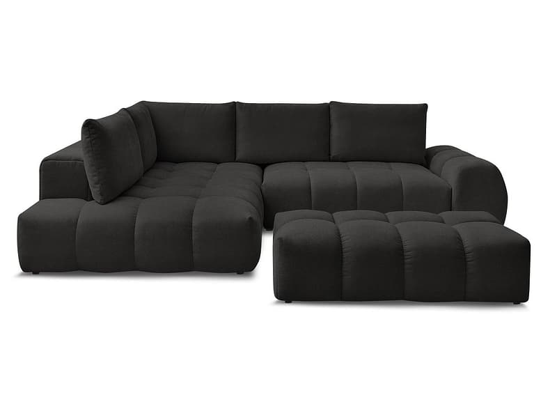 Ecksofa mit Hocker BOBOCHIC EVEREST Stoff mit Textur schwarz