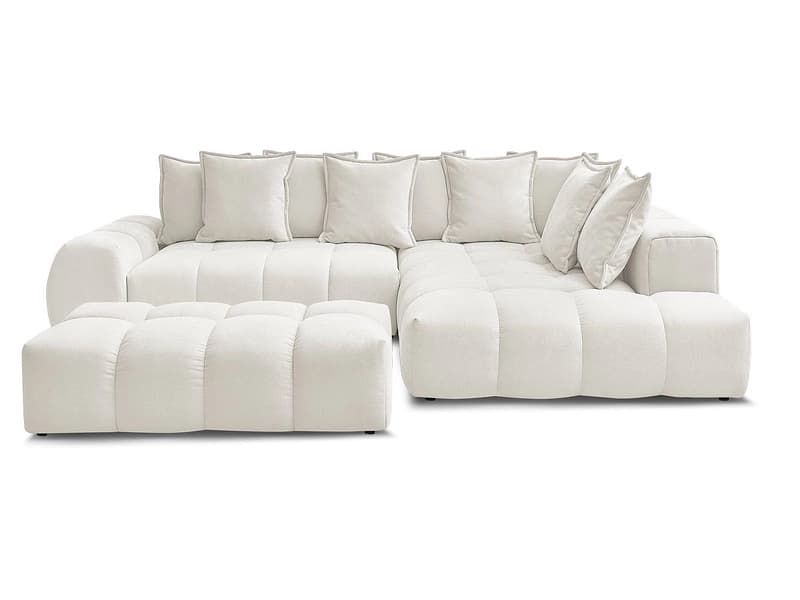 Ecksofa mit Hocker BOBOCHIC EVEREST Stoff mit Textur weiss