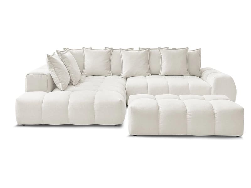 Ecksofa mit Hocker BOBOCHIC EVEREST Stoff mit Textur weiss