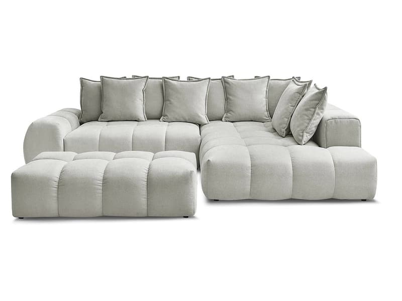 Ecksofa mit Hocker BOBOCHIC EVEREST Stoff mit Textur hellgrau
