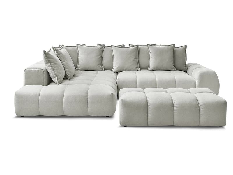 Ecksofa mit Hocker BOBOCHIC EVEREST Stoff mit Textur hellgrau