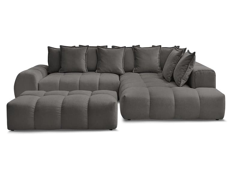 Ecksofa mit Hocker BOBOCHIC EVEREST Stoff mit Textur dunkelgrau