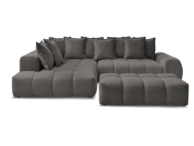 Ecksofa mit Hocker BOBOCHIC EVEREST Stoff mit Textur dunkelgrau