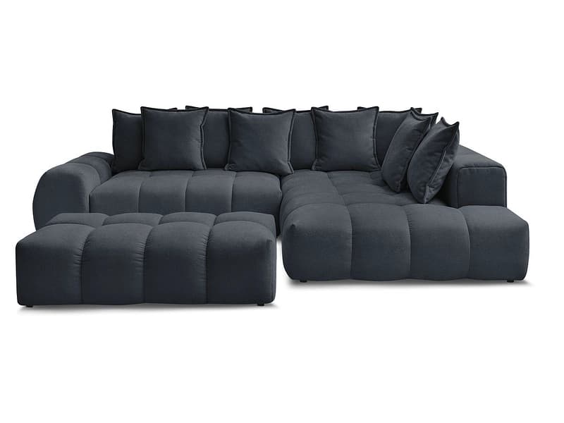Ecksofa mit Hocker BOBOCHIC EVEREST Stoff mit Textur dunkelblau
