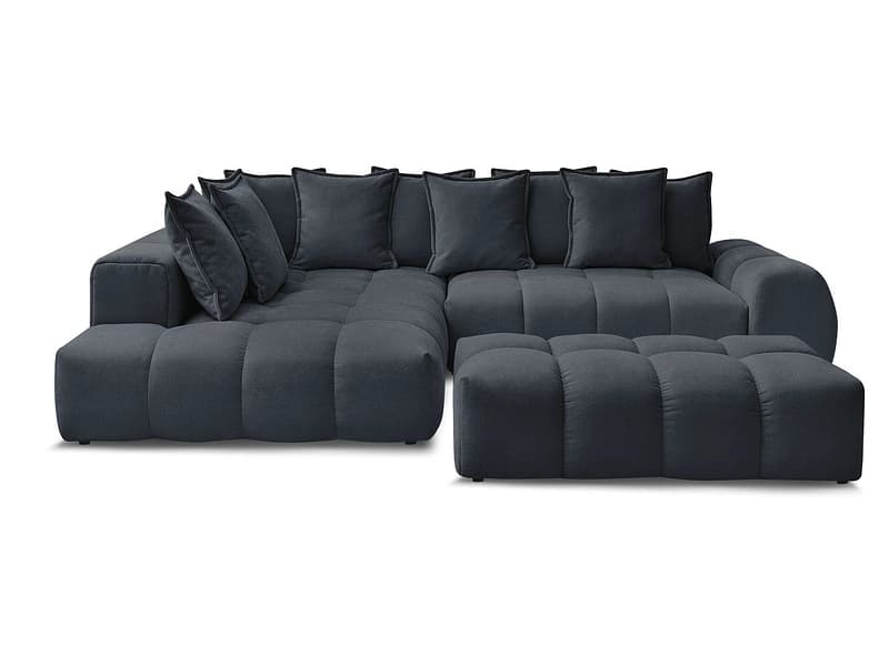 Ecksofa mit Hocker BOBOCHIC EVEREST Stoff mit Textur dunkelblau