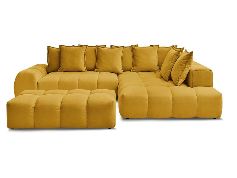 Ecksofa mit Hocker BOBOCHIC EVEREST Stoff mit Textur gelb