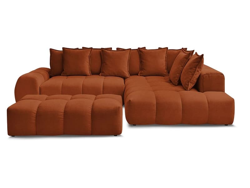 Ecksofa mit Hocker BOBOCHIC EVEREST Stoff mit Textur orange