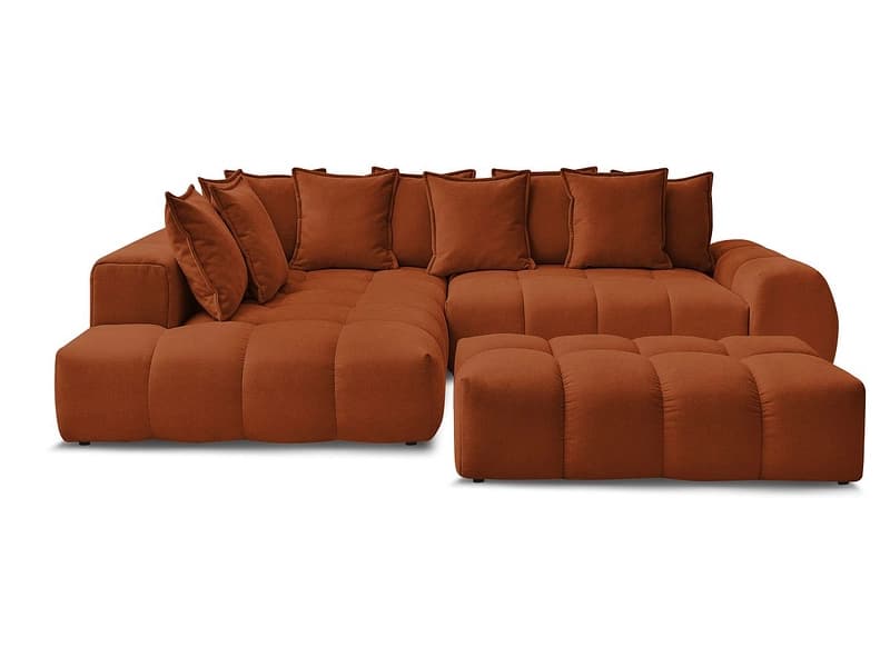 Ecksofa mit Hocker BOBOCHIC EVEREST Stoff mit Textur orange