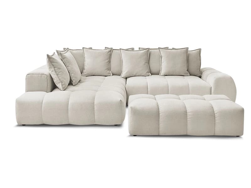 Ecksofa mit Hocker BOBOCHIC EVEREST Stoff mit Textur beige