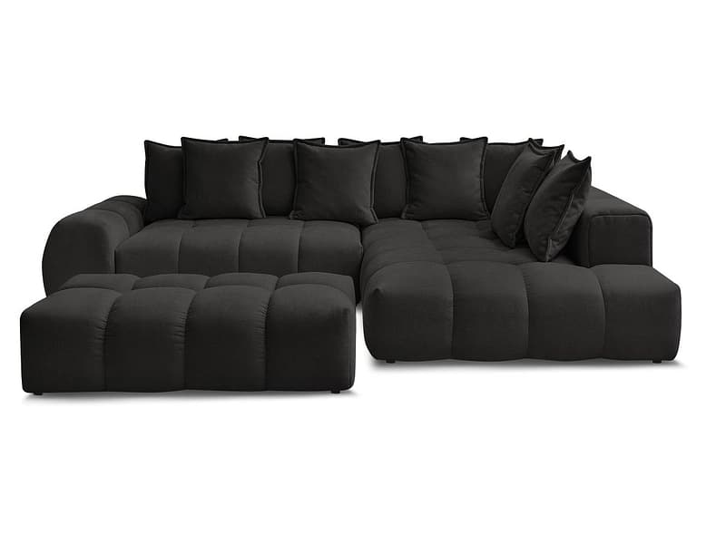 Ecksofa mit Hocker BOBOCHIC EVEREST Stoff mit Textur schwarz