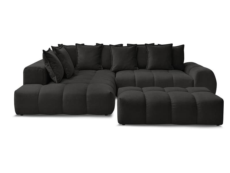 Ecksofa mit Hocker BOBOCHIC EVEREST Stoff mit Textur schwarz