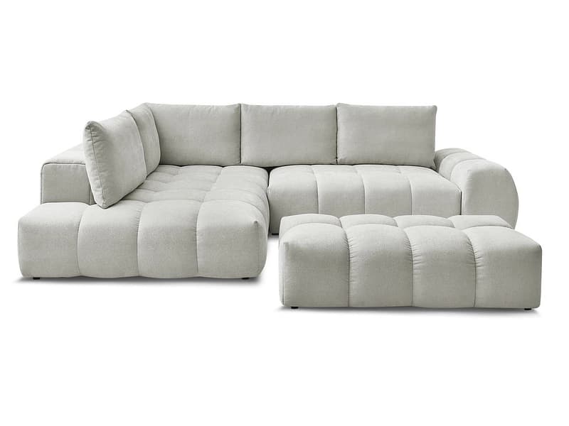 Ecksofa mit Hocker BOBOCHIC EVEREST Stoff mit Textur hellgrau