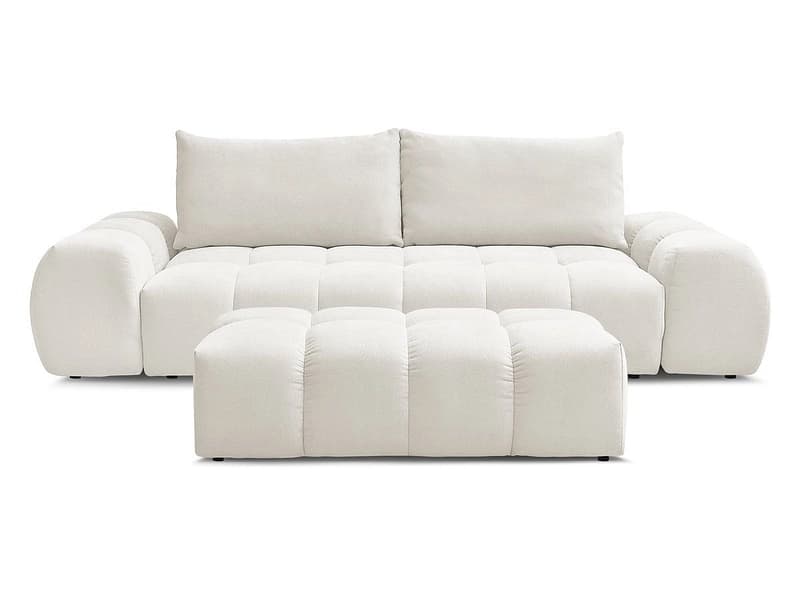 3er Sofa mit Hocker BOBOCHIC EVEREST Stoff mit Textur weiss