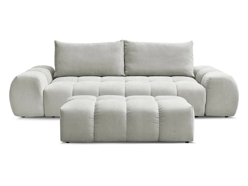 3er Sofa mit Hocker BOBOCHIC EVEREST Stoff mit Textur hellgrau