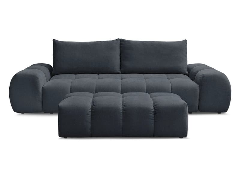 3er Sofa mit Hocker BOBOCHIC EVEREST Stoff mit Textur dunkelblau