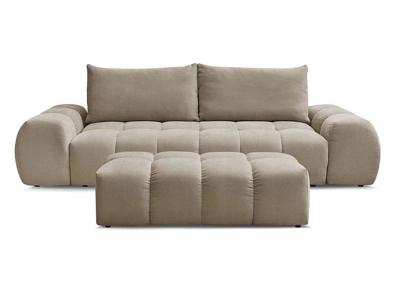 3er Sofa mit Hocker BOBOCHIC EVEREST Stoff mit Textur taupe