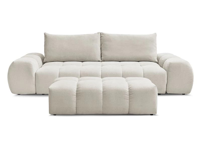 3er Sofa mit Hocker BOBOCHIC EVEREST Stoff mit Textur beige