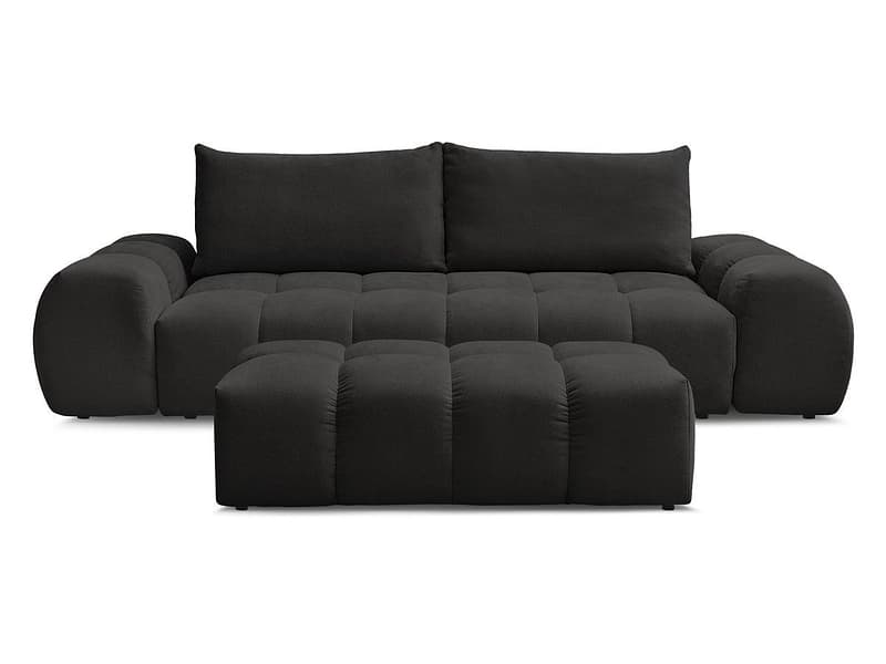 3er Sofa mit Hocker BOBOCHIC EVEREST Stoff mit Textur schwarz