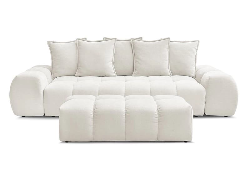 3er Sofa mit Hocker BOBOCHIC EVEREST Stoff mit Textur weiss
