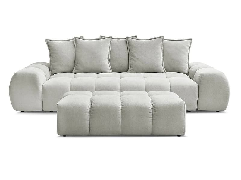 3er Sofa mit Hocker BOBOCHIC EVEREST Stoff mit Textur hellgrau