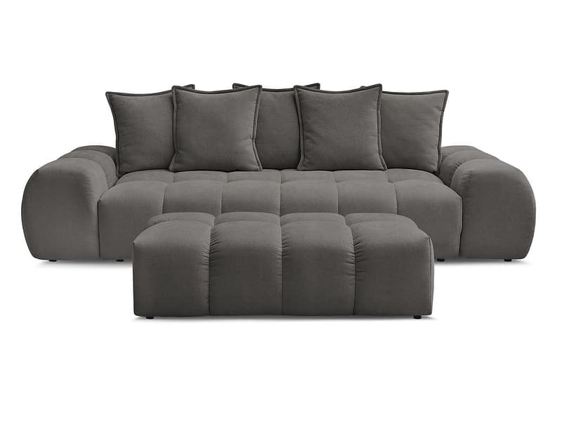 3er Sofa mit Hocker BOBOCHIC EVEREST Stoff mit Textur dunkelgrau