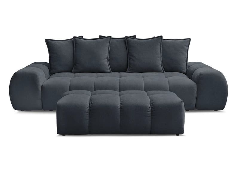 3er Sofa mit Hocker BOBOCHIC EVEREST Stoff mit Textur dunkelblau