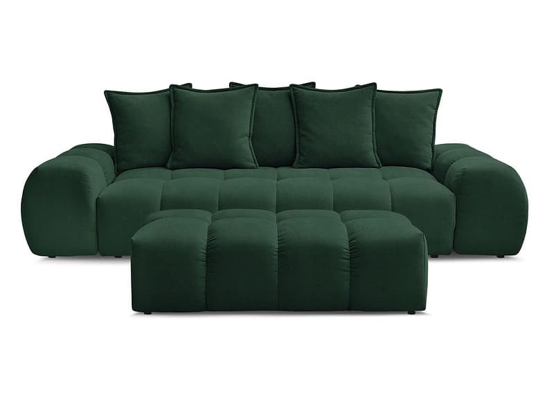 3er Sofa mit Hocker BOBOCHIC EVEREST Stoff mit Textur grün