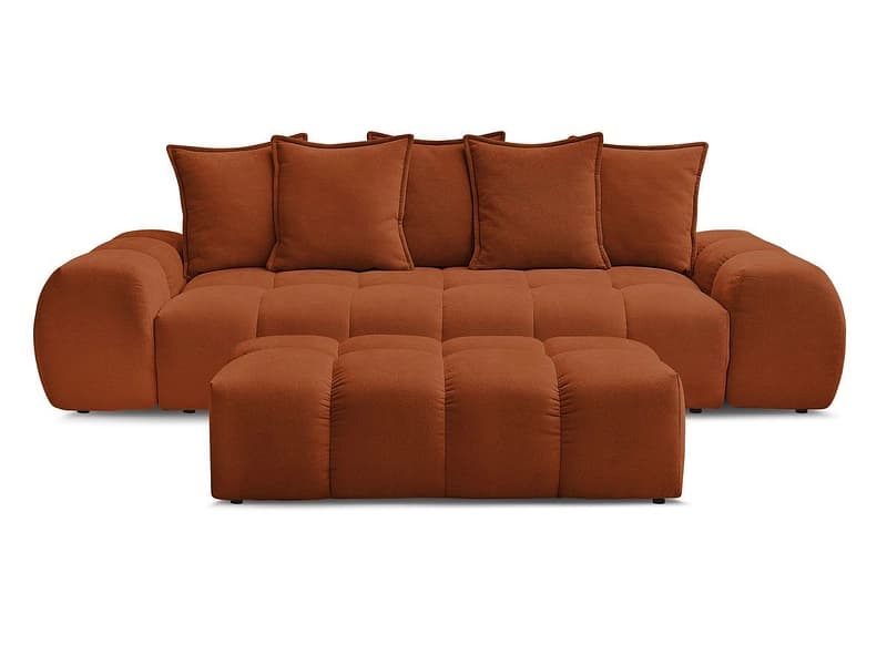3er Sofa mit Hocker BOBOCHIC EVEREST Stoff mit Textur orange