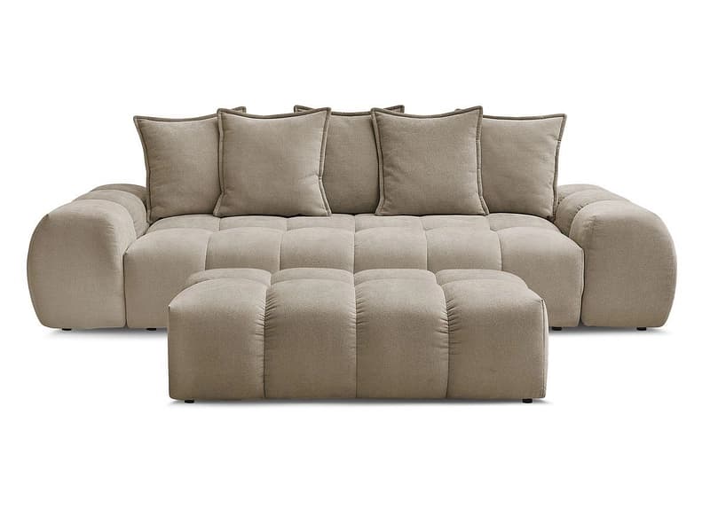 3er Sofa mit Hocker BOBOCHIC EVEREST Stoff mit Textur taupe