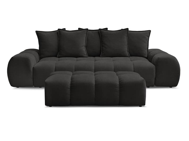3er Sofa mit Hocker BOBOCHIC EVEREST Stoff mit Textur schwarz