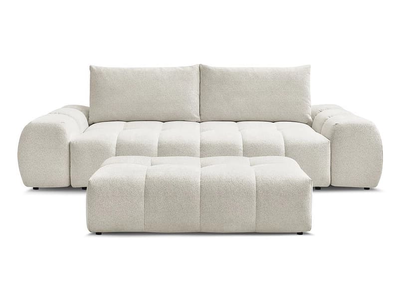 3er Sofa mit Hocker BOBOCHIC EVEREST Stoff chiniert weiss