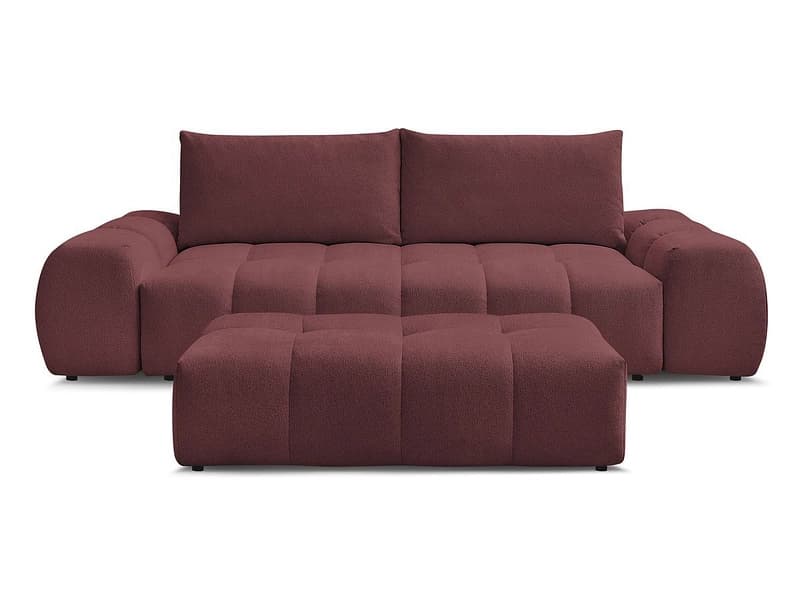 3er Sofa mit Hocker BOBOCHIC EVEREST Stoff chiniert rot