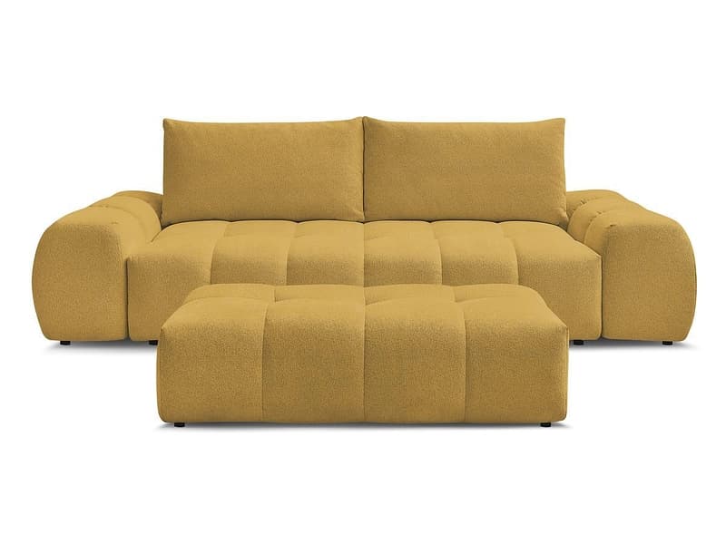 3er Sofa mit Hocker BOBOCHIC EVEREST Stoff chiniert gelb