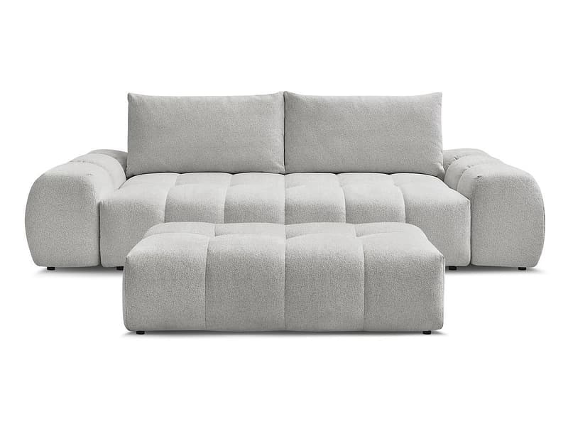 3er Sofa mit Hocker BOBOCHIC EVEREST Stoff chiniert hellgrau