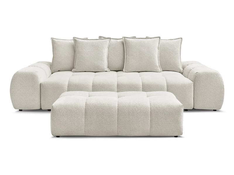 3er Sofa mit Hocker BOBOCHIC EVEREST Stoff chiniert weiss