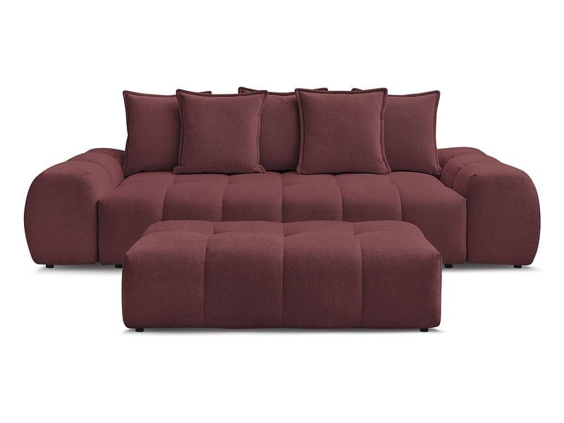 3er Sofa mit Hocker BOBOCHIC EVEREST Stoff chiniert rot