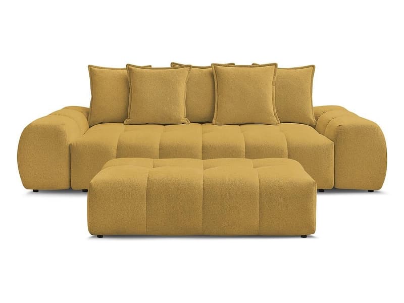 3er Sofa mit Hocker BOBOCHIC EVEREST Stoff chiniert gelb