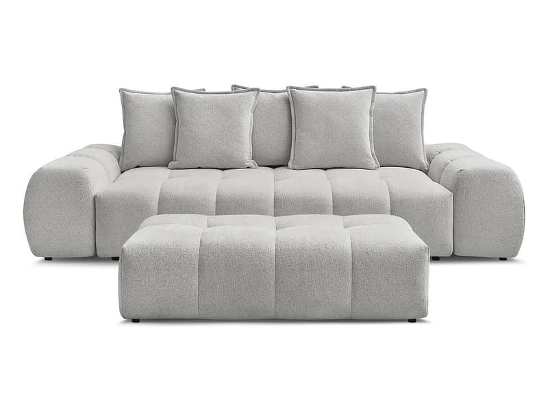 3er Sofa mit Hocker BOBOCHIC EVEREST Stoff chiniert hellgrau