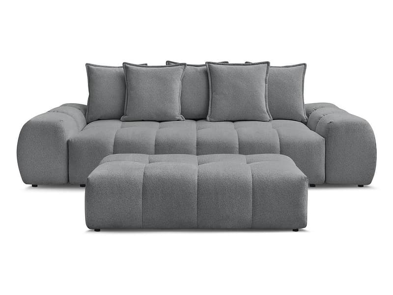 3er Sofa mit Hocker BOBOCHIC EVEREST Stoff chiniert dunkelgrau
