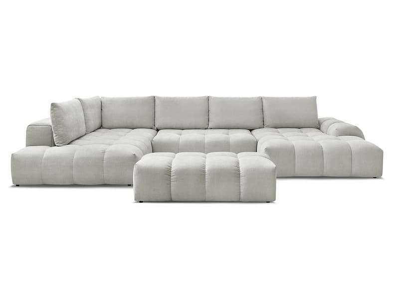 Panorama-Ecksofa mit Hocker BOBOCHIC EVEREST Stoff mit Textur hellgrau