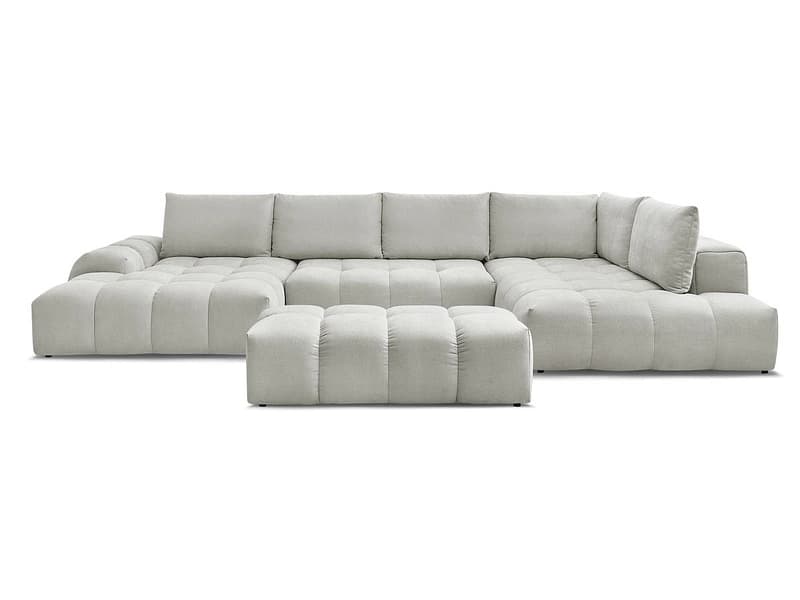 Panorama-Ecksofa mit Hocker BOBOCHIC EVEREST Stoff mit Textur hellgrau