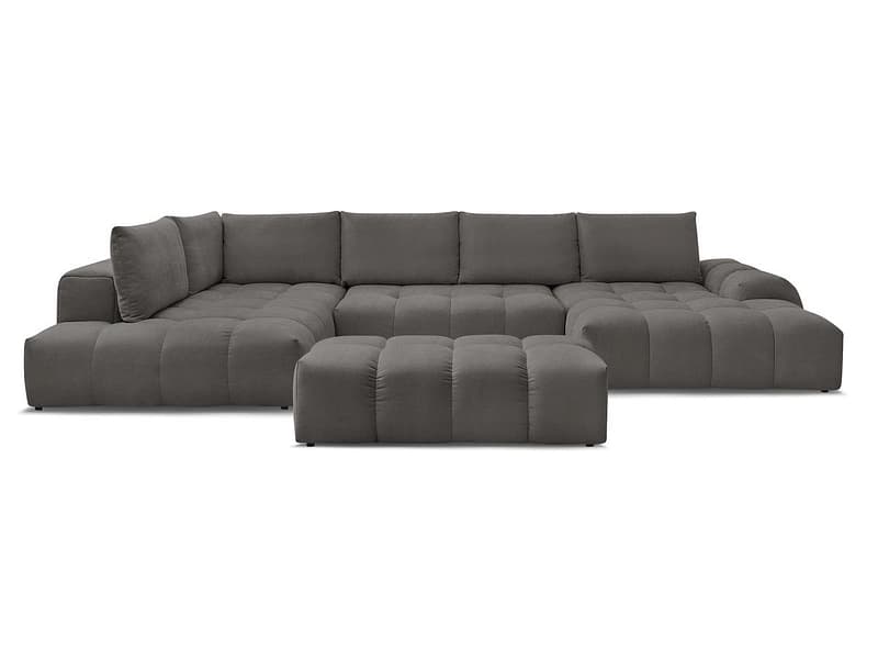 Panorama-Ecksofa mit Hocker BOBOCHIC EVEREST Stoff mit Textur dunkelgrau